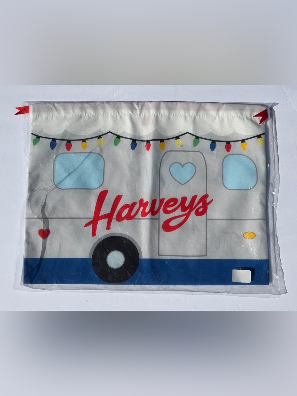 Harveys Retro Camper Christmas Holiday Lights Dust Bag Drawstring Storage Rare